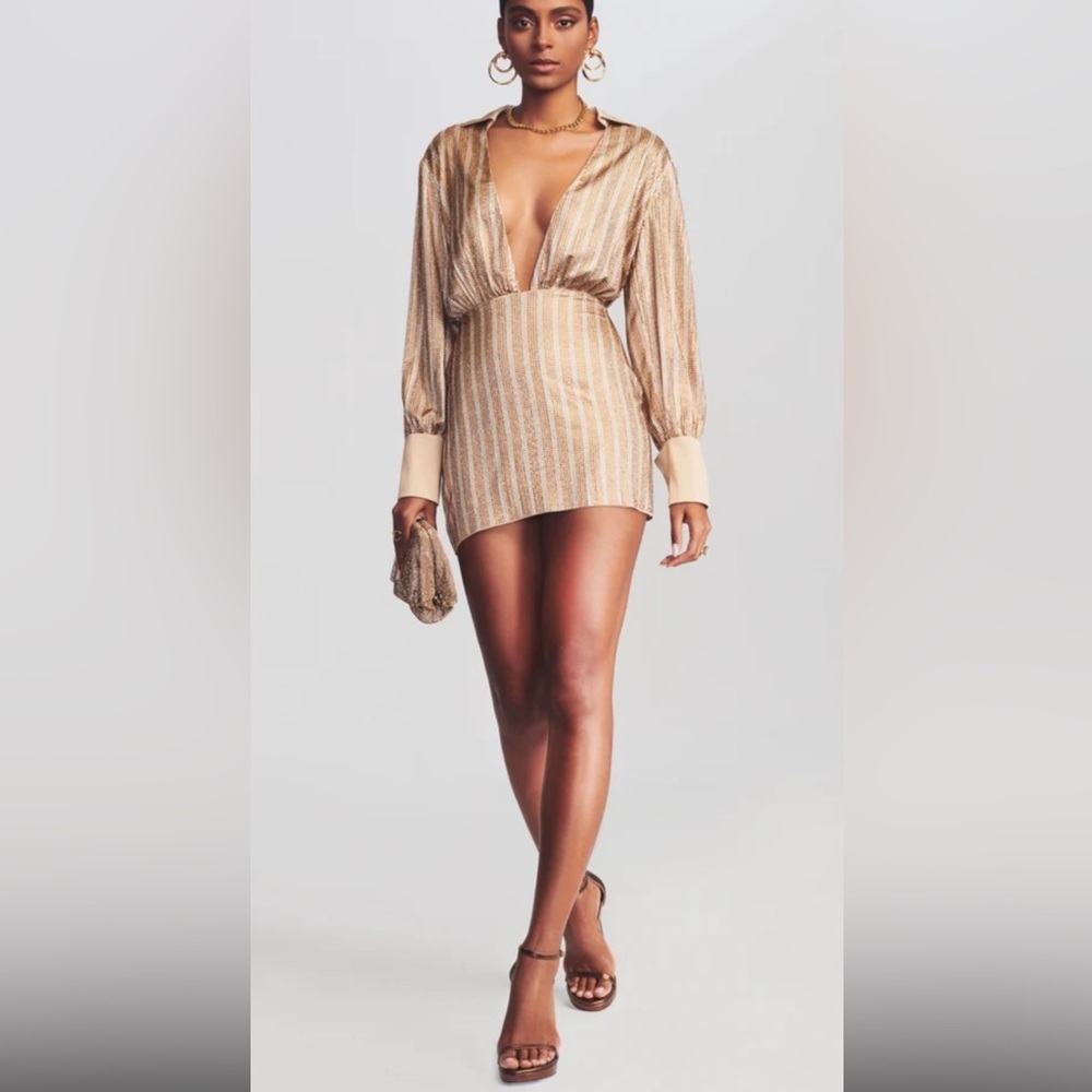 Retrofete OLIVER Embellished Silk DRESS Size S Nude